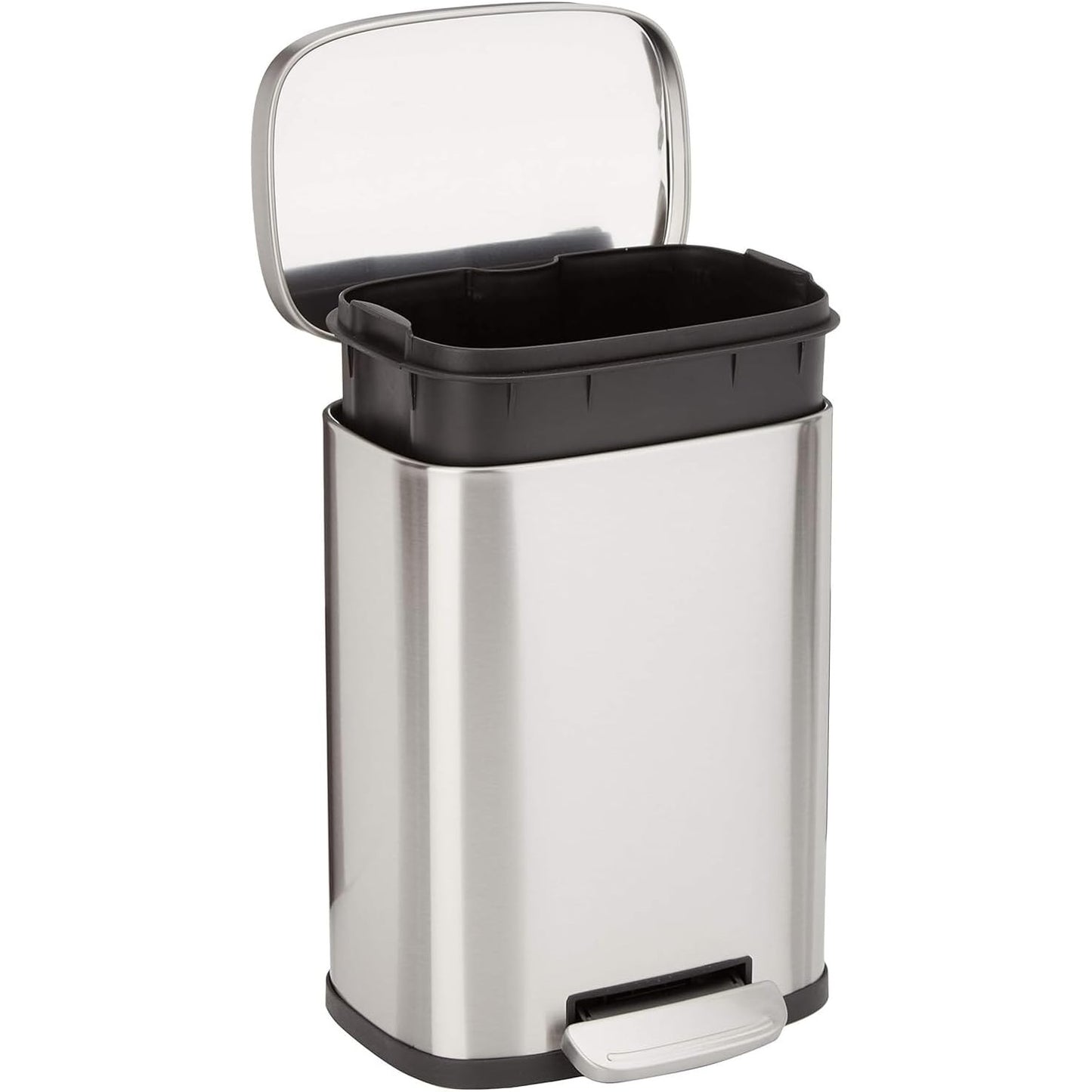 251899 - Amazon Basics Kosh Mbeturinash Mini, drejtkëndor, 5L, çelik inox i lëmuar, me pedal këmbësh, 18.5cm x 21.6cm x 29.9cm