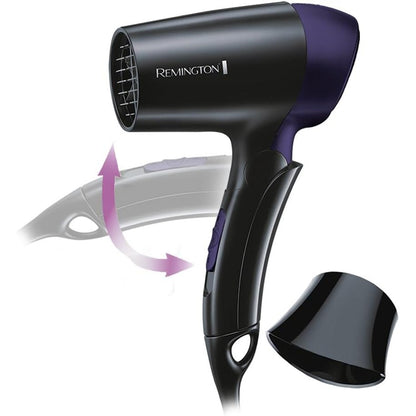 317516 - REMINGTON Tharëse flokësh udhëtimi D2400, 1400 W, Përshtatëse e tensionit botëror 120/220-240V, Grykë stilimi, 2 cilësime ngrohjeje dhe ventilatori, Jashtëzakonisht e vogël dhe e palosshme