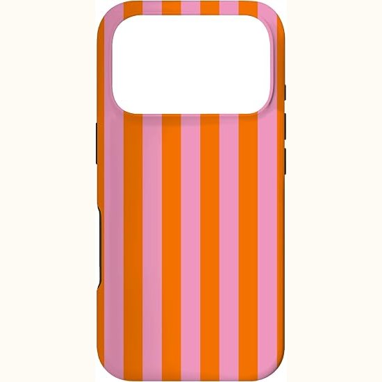 310219 - Mbështjellëse për iPhone 17 Pro, me vija portokalli dhe rozë, e lezetshme, vajzërore, estetike, me vija elegante.