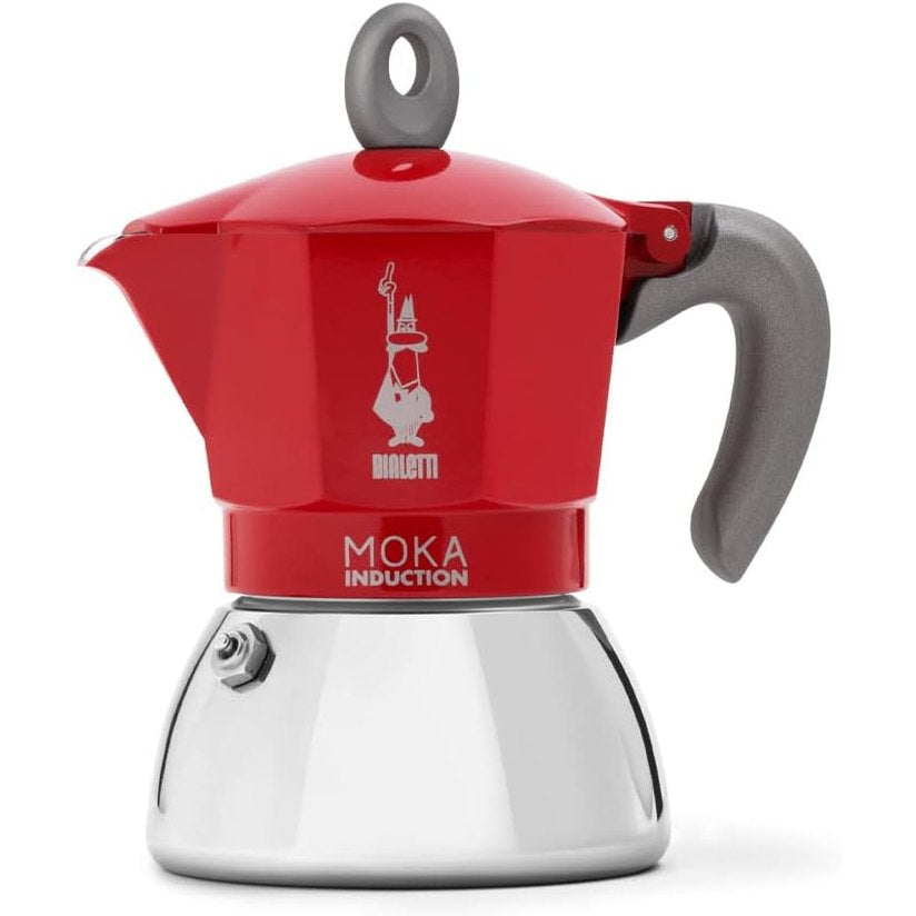 195418 - BIALETTI - Tenxhere Moka Induction, për 4 gota Espresso (150ml), i përshtatshëm për të gjitha sobat, ngjyrë e kuqe