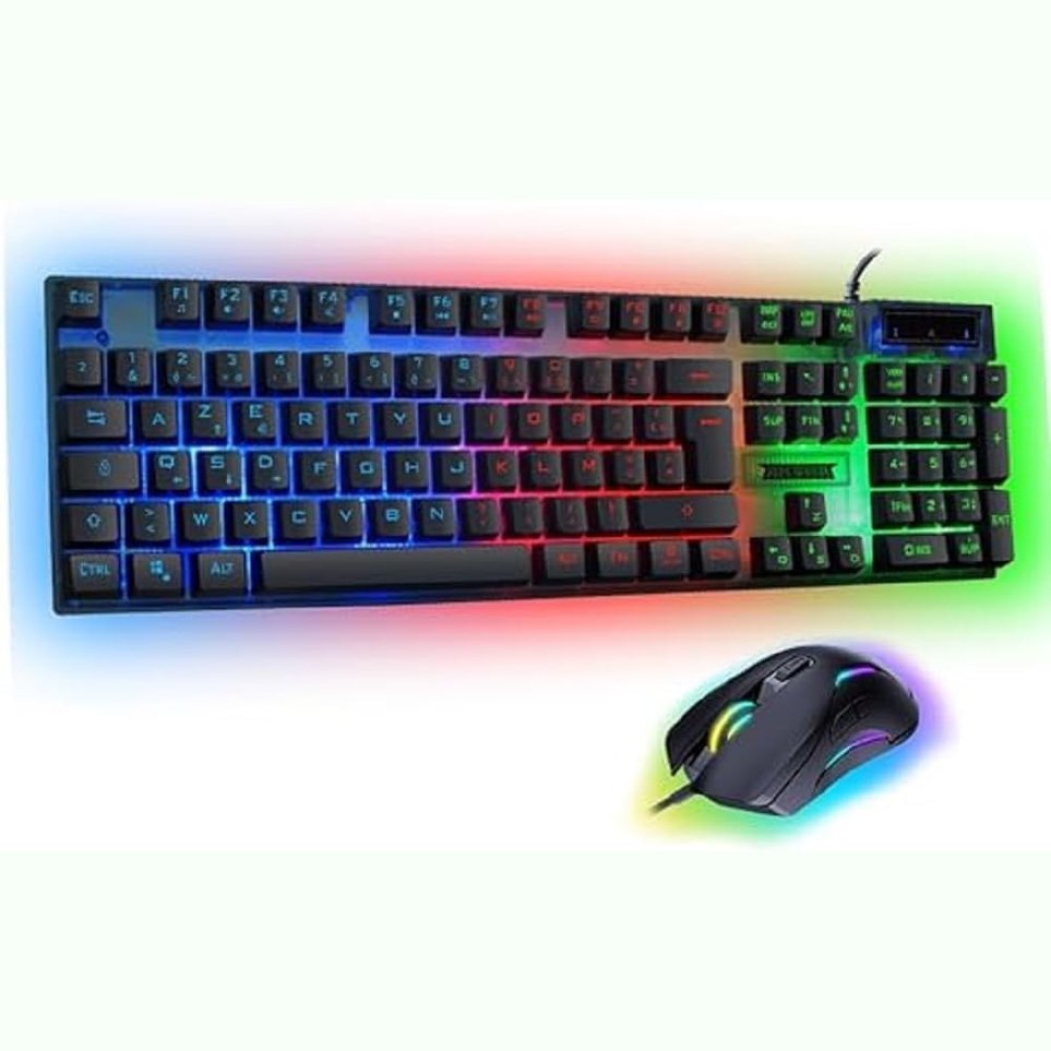 295220 - AKUMA – Paketa e Lojërave Sentai CO2: Tastierë + Maus me Tel me Ndriçim Prapa, Paraqitje Franceze AZERTY, 3600 DPI – Pako për PC, PS4, PS5 – E Zezë – Lidhu dhe Luaj