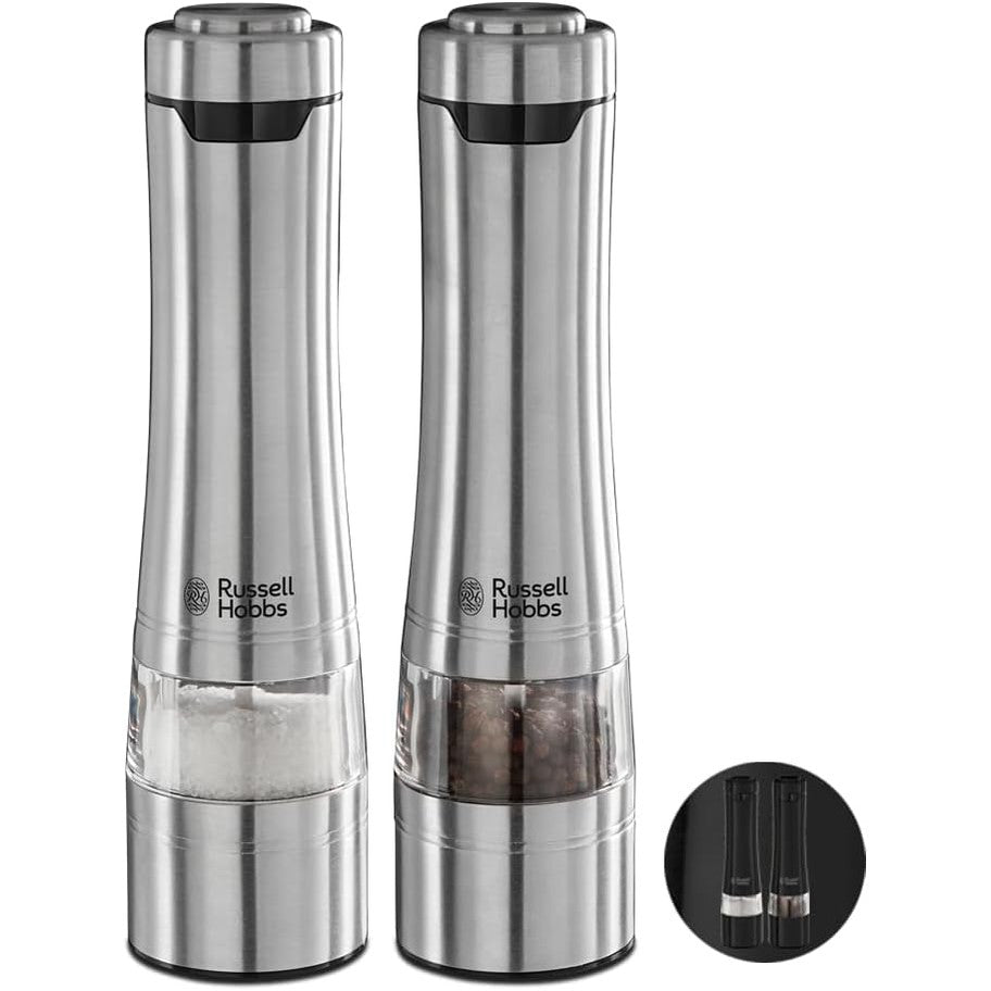 288394 - RUSSELL HOBBS Mulli Elektrik për Kripë dhe Piper [Set prej 2 copësh], Çelik Inoks, Mekanizëm Bluarjeje Qeramik, Bluarje e Rregullueshme, Ndriçim LED, 23460-56