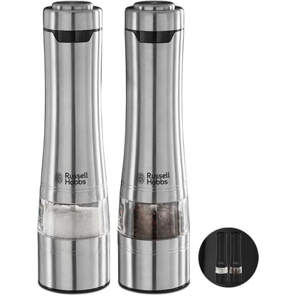 288394 - RUSSELL HOBBS Mulli Elektrik për Kripë dhe Piper [Set prej 2 copësh], Çelik Inoks, Mekanizëm Bluarjeje Qeramik, Bluarje e Rregullueshme, Ndriçim LED, 23460-56