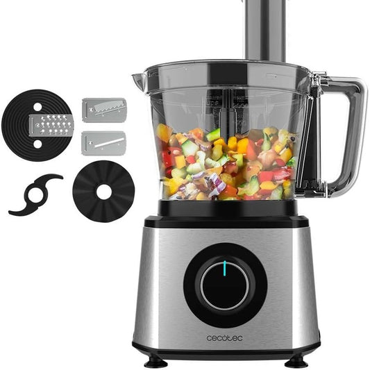 144413 - CECOTEC Paprika 1300 - Përpunues Ushqimi me Fuqi 2000W, Materiali Çelik Inoks, Tas me Kapacitet 3.5L, 2 Shpejtësitë, Përfshirë 3 Disqe Prerëse, 1 Teh Prerës dhe 1 Teh Brumosjeje