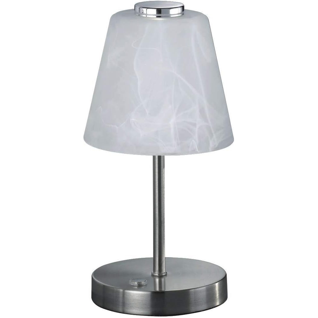 214493 - REALITY LEUCHTEN Llambë tavoline LED Emmy R52541907, metalike, 2.5 vat, nikel mat, xham i bardhë