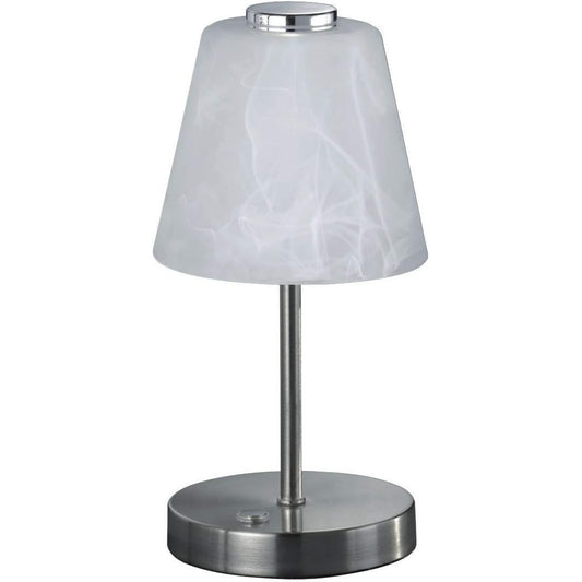 214493 - REALITY LEUCHTEN Llambë tavoline LED Emmy R52541907, metalike, 2.5 vat, nikel mat, xham i bardhë