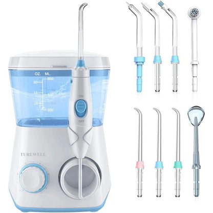 316324 - TUREWELL Ujitës Dentar, 8 Gryka, 10 Cilësime Presioni Uji, rezervuar 600ml, pastrim dentar i papërshkueshëm nga uji IPX7