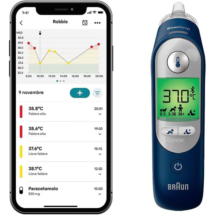 275015 - Braun ThermoScan® 7+ Termometër veshi, pajtueshëm me aplikacionin Braun Family Care™, Teknologjia Age Precision®, ekran dixhital me kodim ngjyrash, për foshnje dhe fëmijë të vegjël
