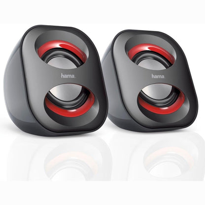 274317 - HAMA Altoparlantë për PC Sonic Mobil 183, USB 3.0, prizë 3.5 mm, 3 W, Altoparlantë Aktivë për Kompjuter, Laptop, Notebook, Smartphone, Tablet, E Zezë/E Kuqe