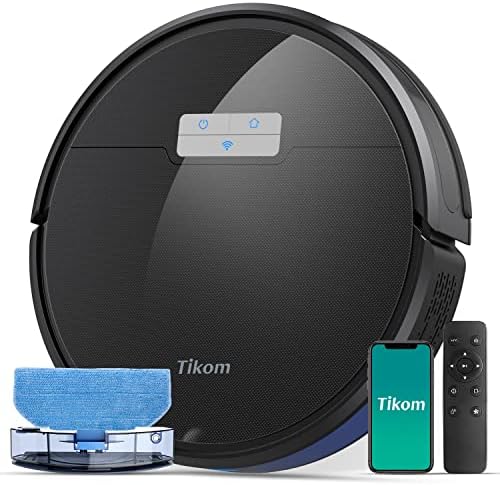 105016 - TIKOM Fshesë Robotike G8000 Pro 2-në-1, Fuqia e Thithjes 4500Pa, Kohëzgjatja Maksimale 150 Min., Lidhje Wi-Fi, E Përshtatshme për Qime Kafshësh, Qilima dhe Dysheme të Forta, Ngjyra e Zezë
