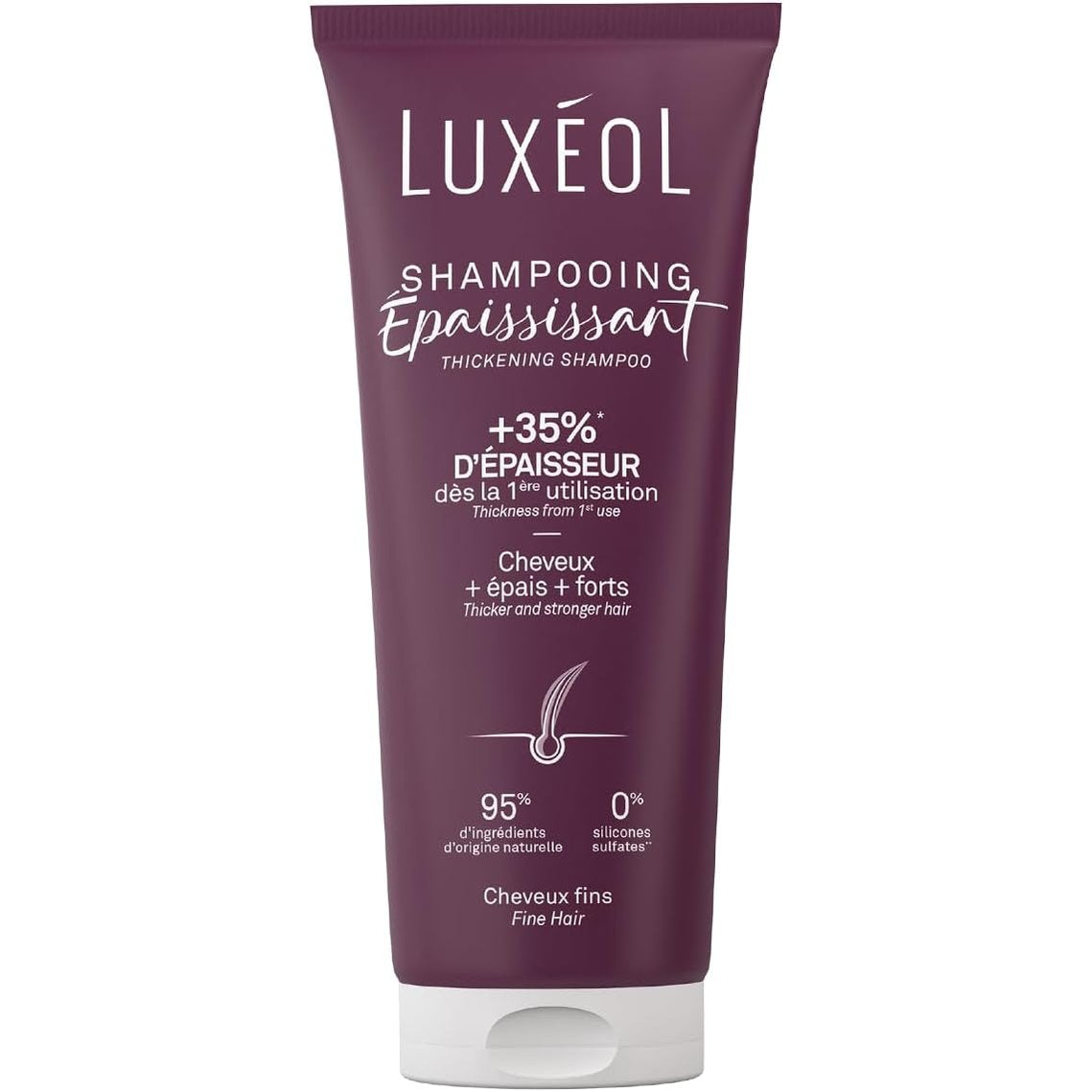 318036 - LUXÉOL Shampo Trashëse, 200 ml, +35% Trashësi që nga Përdorimi i Parë, me Alga të Kuqe, Proteinë Orizi, Acid Hialuronik, Pa Silikon, Prodhuar në Francë