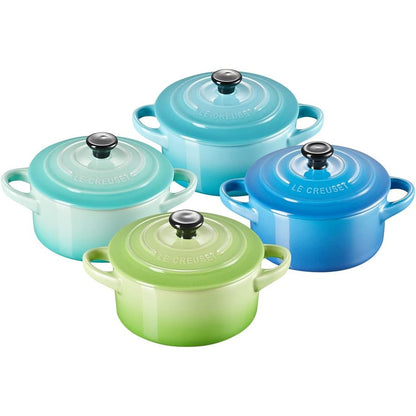 250167 - LE CREUSET Set me 4 pjesë me kokota mini prej gresi, 200 ml secila, 10 x 5 cm, Fllad Deti (Jeshile/Turkuze/Blu/Mente), 79212105139100