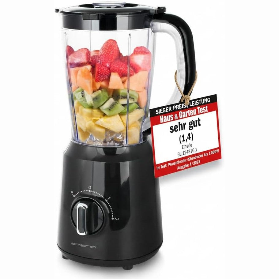 288391 - EMERIO Mikser me Stacion 1.5L, 500W, 2 Shpejtësi, Funksioni i Thërrmimit të Akullit, Tehe Çeliku Inoks, Çelës Sigurie, Mund të lahet në lavastovilje, BL-124816.8