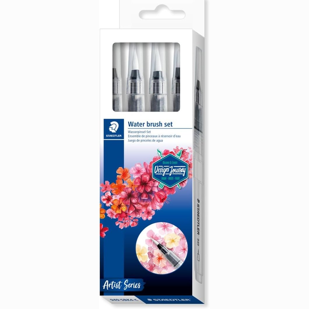 266830 - STAEDTLER Furçë uji 949-SBK4-C për akuarel, pikturë dhe përzierje, majë najloni e fortë, e kompletuar me 4 maja furçash