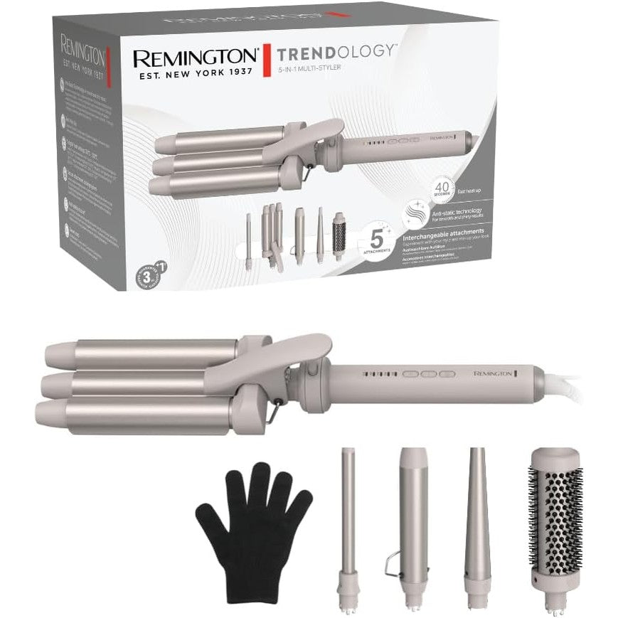 315839 - REMINGTON Kaçurrela flokësh 5-në-1, 3 maja qeramike 13-33 mm, furçë e rrumbullakët, Ekran LED, Temp. 130°C - 210°C, CI41MS5