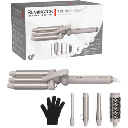 315839 - REMINGTON Kaçurrela flokësh 5-në-1, 3 maja qeramike 13-33 mm, furçë e rrumbullakët, Ekran LED, Temp. 130°C - 210°C, CI41MS5