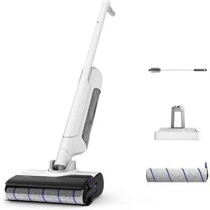 277325 - ROWENTA X-CLEAN 10, Fshesë me korrent dhe mop pa tel, Dizajn i sheshtë 180°, Vetëpastrim dhe tharje 65°C, Kohëzgjatje 60-minutëshe, Perfekte për njolla të vështira dhe qime kafshësh shtëpiake GZ7540WO, E bardhë