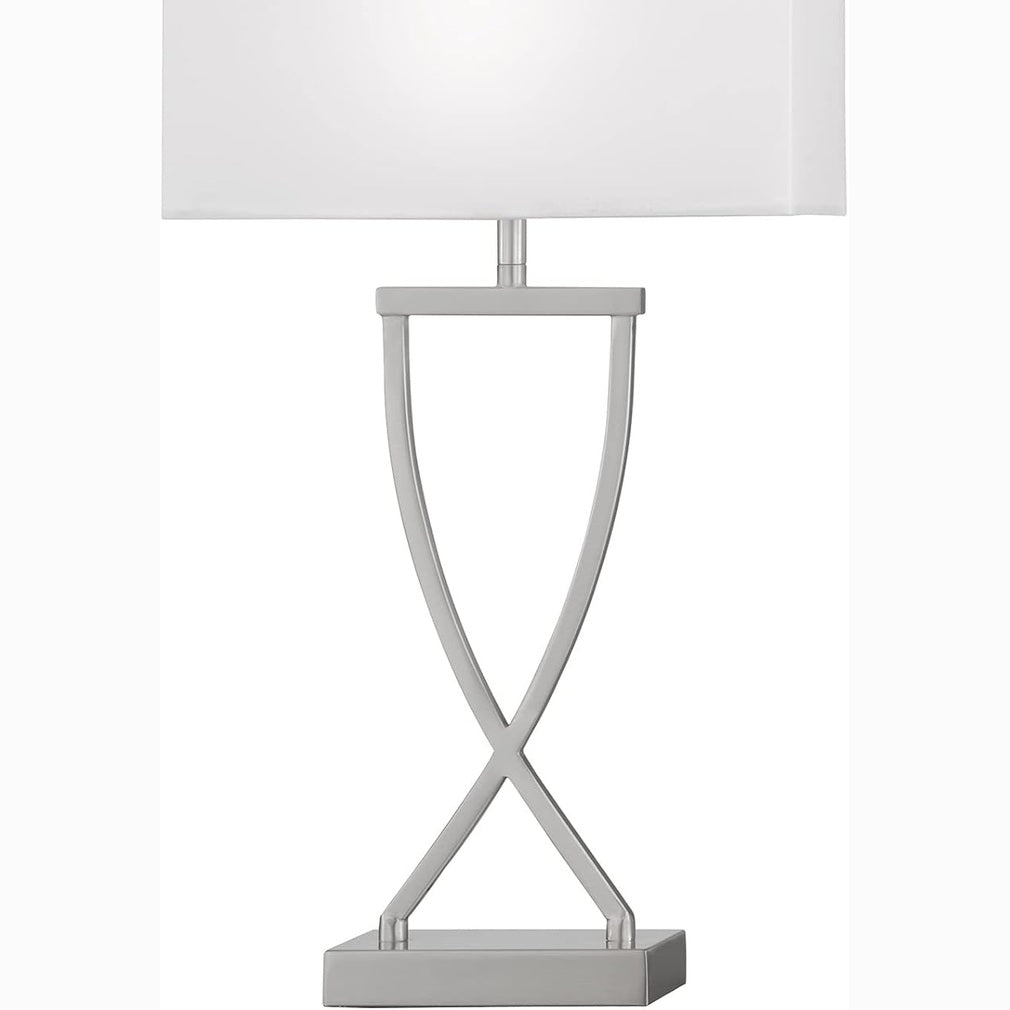 239438 - FISCHER & HONSEL Llambë tavoline Anni me abazhur pëlhure dhe kornizë metali nikel mat dhe të bardhë prizë E27 27x12x51cm