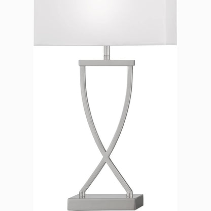 239438 - FISCHER & HONSEL Llambë tavoline Anni me abazhur pëlhure dhe kornizë metali nikel mat dhe të bardhë prizë E27 27x12x51cm