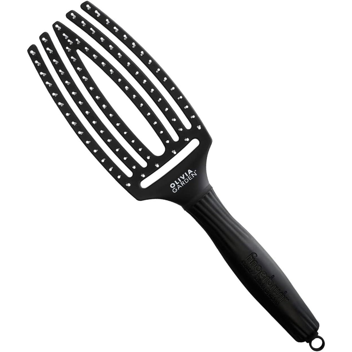 298442 - OLIVIA GARDEN Furçë flokësh Fingerbrush Care Iconic - Mesatare - E zezë - Qime najloni për zbërthim të butë