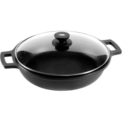 250469 - BRA Tavë e ulët Efikase me kapak qelqi dhe doreza silikoni, 24 cm, e përshtatshme për të gjitha llojet e sobave, përfshirë ato me induksion, pa PFOA