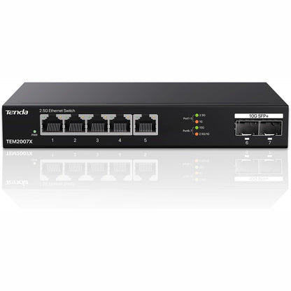 273000 - Tenda 2.5 Gigabit - Ndërprerës Ethernet 2.5G me 5 Porta, 2 Porta SFP+ 10Gbps, Ndërprerës LAN Ethernet i Pamenaxhuar, Kuti Metalike, e Zezë (TEM2007X)