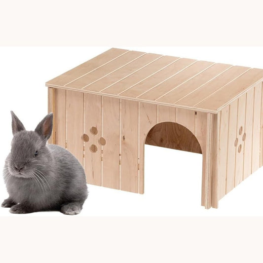 233212 - FERPLAST Shtëpi lepuri 37 x 27.7 x 20 cm, prej druri, me çati të sheshtë dhe vrima ventilimi
