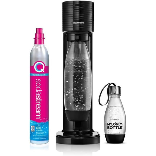 160600 - SODASTREAM Gaia Karbonator uji në ngjyrë të zezë, me 1 Shishe 1L dhe 1 Shishe 0.5L, 1 Cilindër Dioksidi Karboni CO2 425g të Gradës Ushqimore me Bashkim të Shpejtë