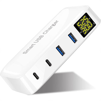 274007 - Karikues USB-C 70W, 4 porta, Karikim të shpejtë PD 20W me 2 porta, QC3.0 me 2 porta, Ekran LCD, për iPhone, iPad, Android, Samsung, laptopë