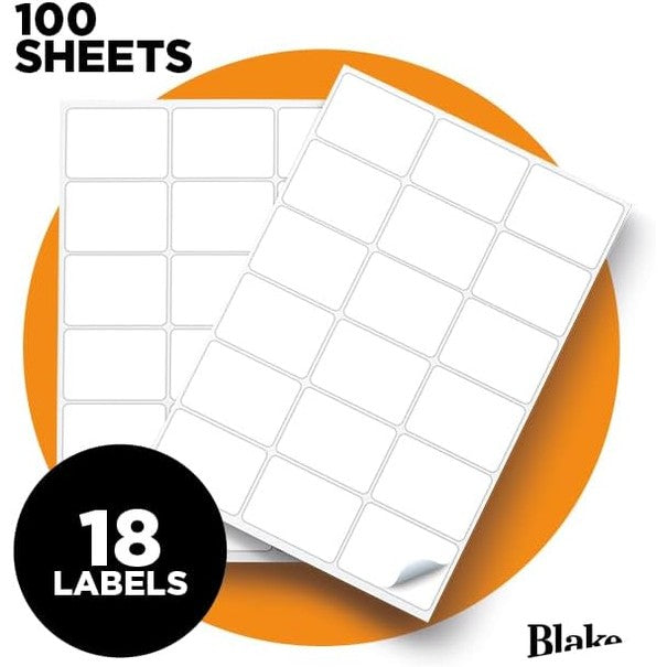 277020 - BLAKE PFW | 100 fletë – 18 etiketa për fletë A4 (1800 etiketa) | etiketa vetëngjitëse të printueshme | kompatibile me printer lazer | për transport, zyrë, organizim | LAB A41-18PE