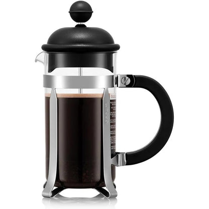 263037 - BODUM Makinë kafeje French Press e zezë – 350ml / 3 gota – Qelq borosilikat – Filtër çeliku inox – Pa BPA, e sigurt për lavastovilje – Prodhuar në Portugali