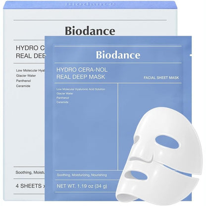 318034 - BIODANCE Maska Hydro Cera-nol Deep Resonant, Maskë hidroxhel, Qetësuese, Hidratuese, Ushqyese, 34g x 4 copë