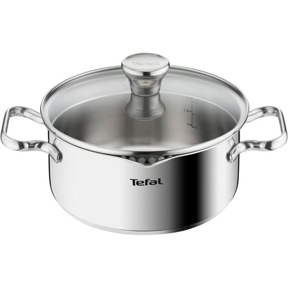 213478 - TEFAL Tavë e pajtueshme me induksion, kapak filtër qelqi, çelik inox 18/10, 20 cm, bazë me 3 shtresa