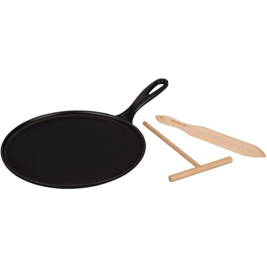 255061 - LE CREUSET Tigan për krepa prej gize, Ø 27 cm, i rrumbullakët, i përshtatshëm për të gjitha llojet e sobave, përfshirë induksionin, ngjyrë e zezë