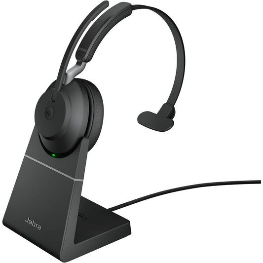 267608 - JABRA Kufje pa tel për PC Evolve2 65 me mbështetëse karikimi – Kufje mono me anulim zhurme të certifikuara nga Microsoft Teams, bateri që zgjat shumë – Adaptues Bluetooth USB-A – i zi