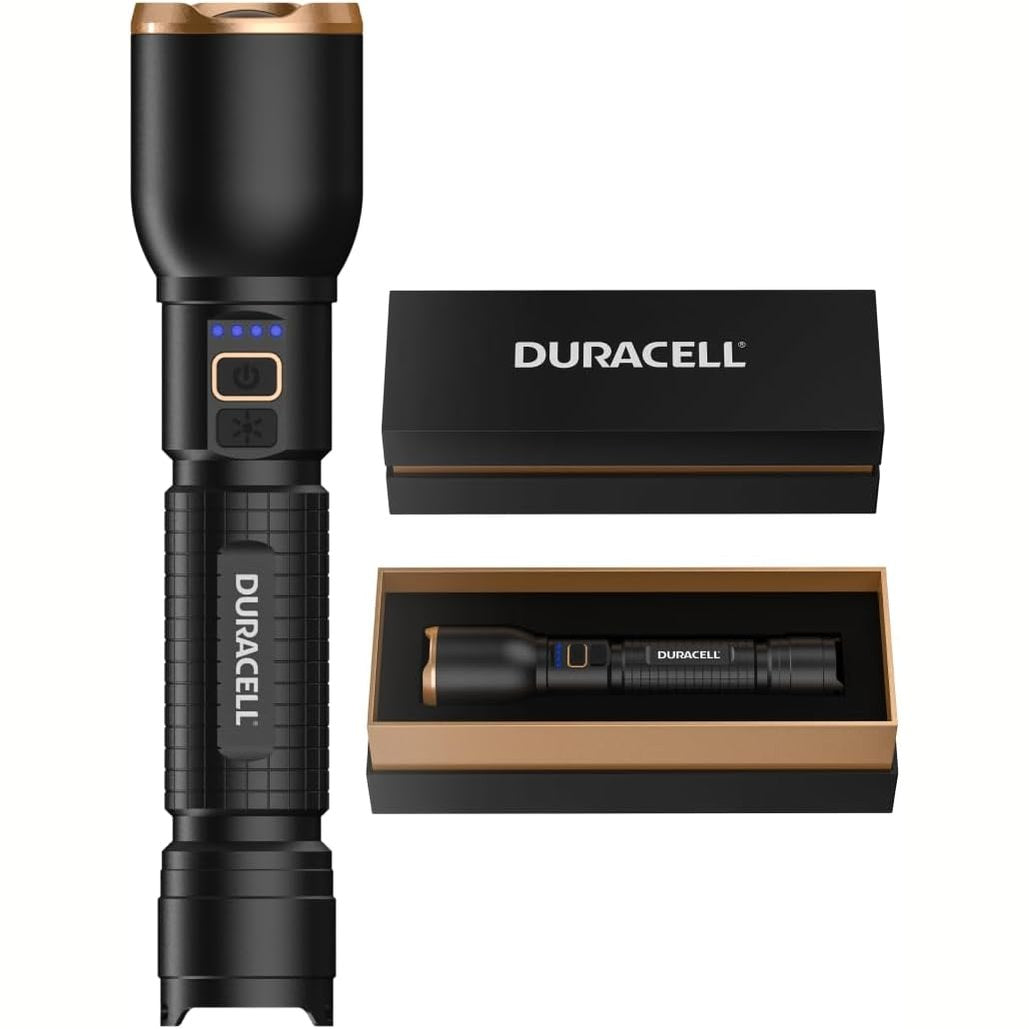 250163 - DURACELL Dritë Dore LED DF3000R Pro, 3000 lumen, rreze 160 m, rikarikues USB-C, bateri Li-ion 21700, rezistente ndaj spërkatjeve, përfshin kuti dhurate