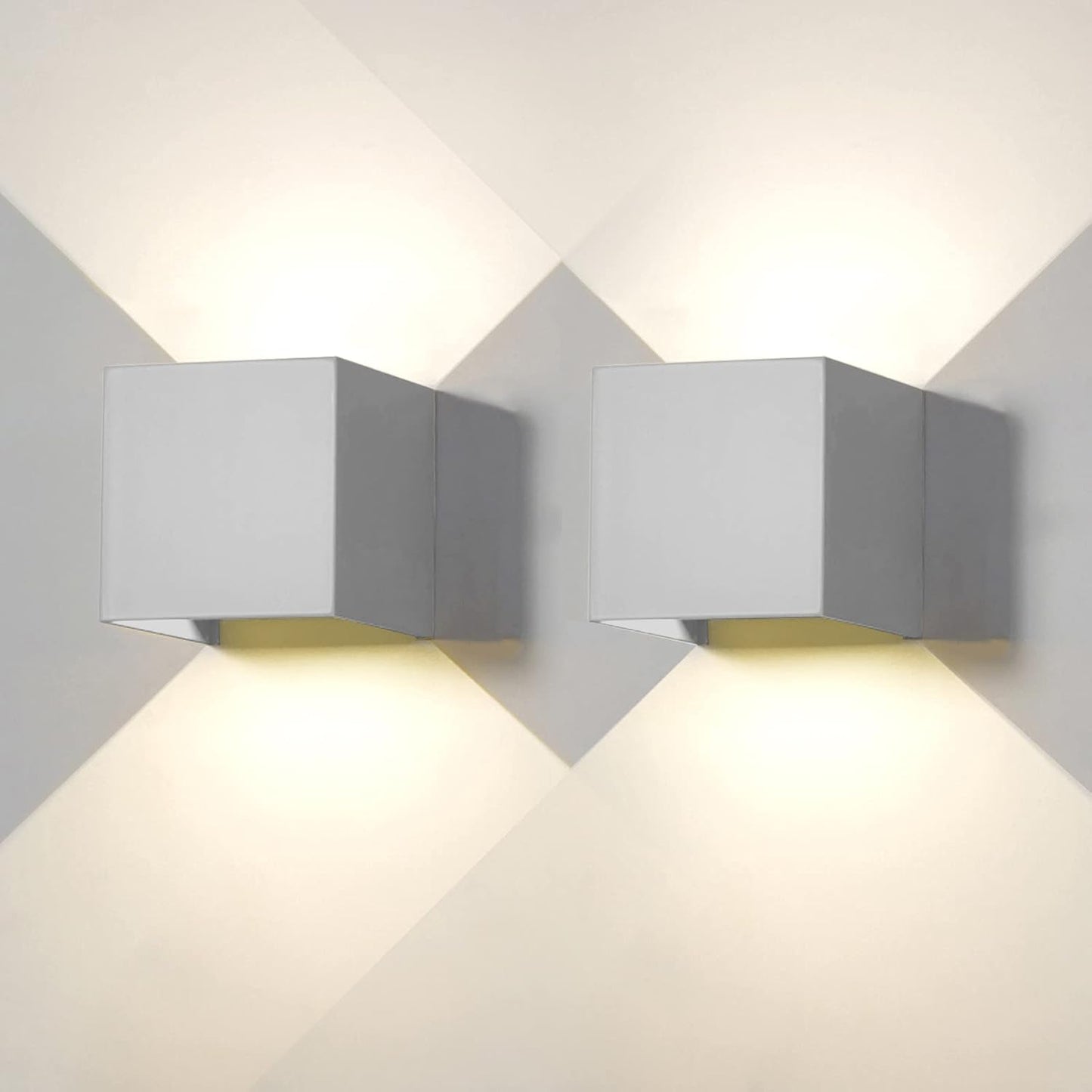 187285 - FUPE Llambë Muri me 2 copë, LED 12W 4000k, Gri, Shpenzime Katrori prej Alumini, Dizajn i Rregullueshëm Lart e Poshtë, IP65 e Papërshkueshme nga Uji, për përdorim të Jashtëm dhe të Brendshëm, Dritë Natyrale, i Lehtë për t'u Instaluar