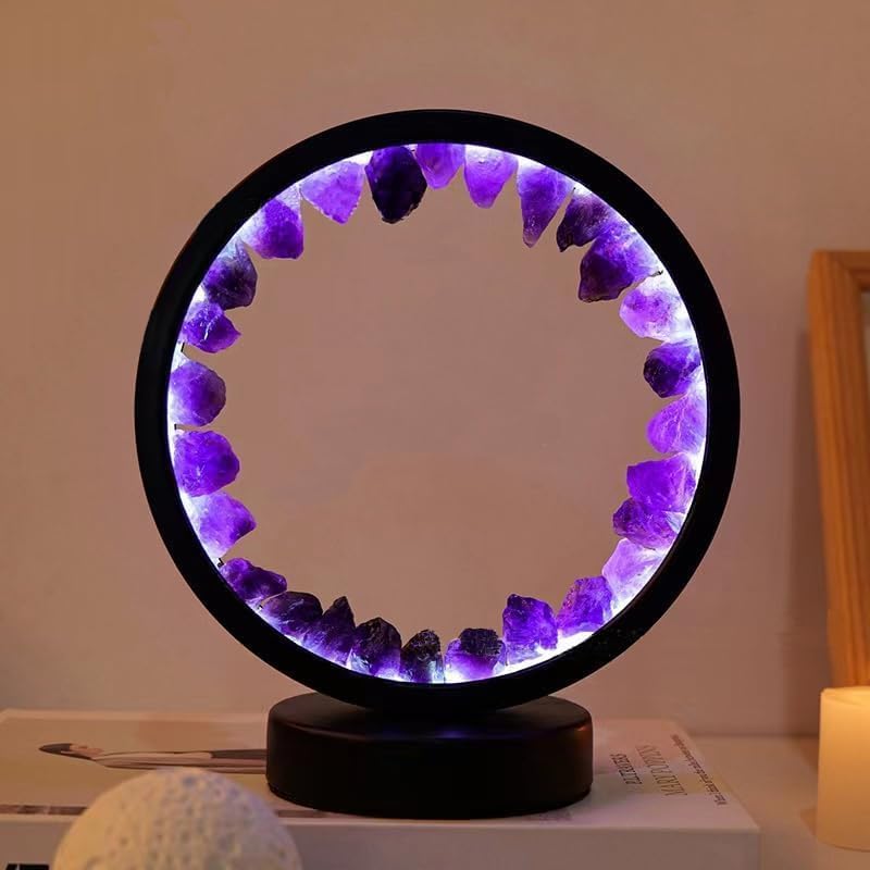 204623 - CHUMTA Llambë me Kristal Natyral, 3 Mënyra Drite, Rregullim Shkëlqimi, Furnizim Energjie Portë USB, Kristal i Zi Rrumbullakët i Bardhë