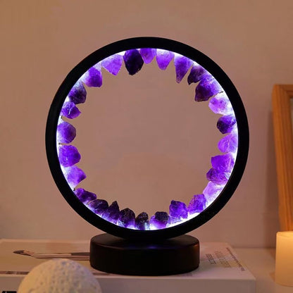 204623 - CHUMTA Llambë me Kristal Natyral, 3 Mënyra Drite, Rregullim Shkëlqimi, Furnizim Energjie Portë USB, Kristal i Zi Rrumbullakët i Bardhë