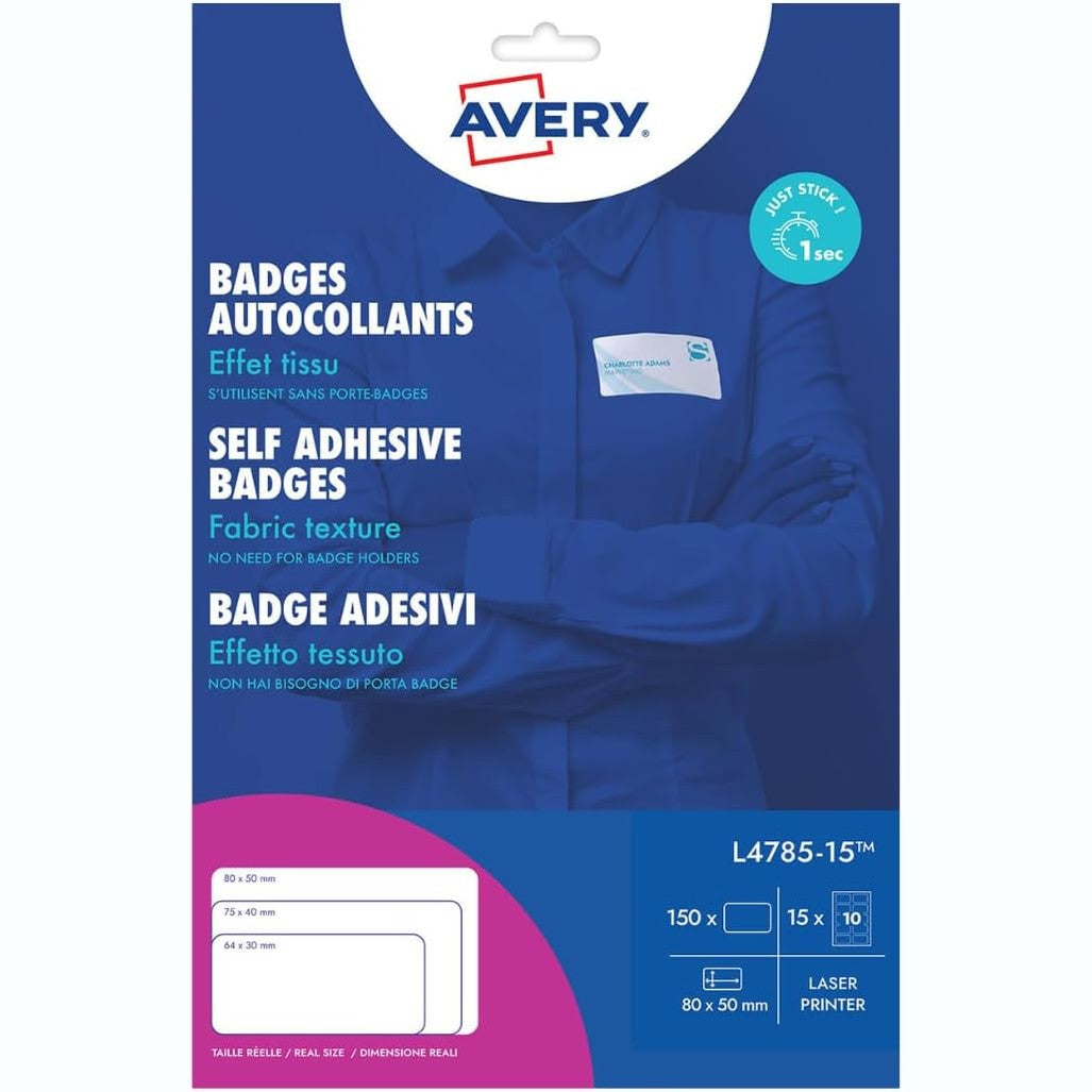 299512 - AVERY 150 Distinktiva Ngjitës Lazeri prej Mëndafshi Acetati të Bardhë 80 x 50 mm, Printim i pajtueshëm me lazer, Kodi L4785-15