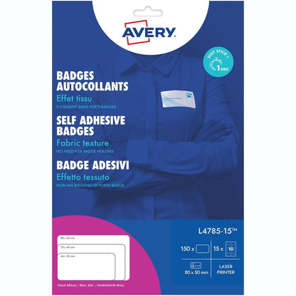 299512 - AVERY 150 Distinktiva Ngjitës Lazeri prej Mëndafshi Acetati të Bardhë 80 x 50 mm, Printim i pajtueshëm me lazer, Kodi L4785-15