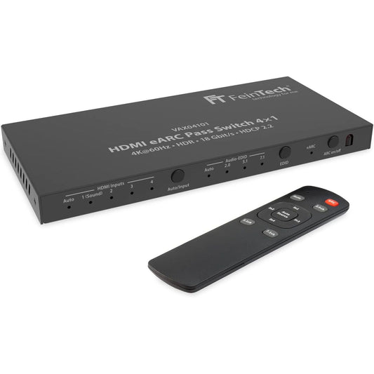 188686 - FEINTECH VAX04101A - Ndërprerës HDMI eARC 4x1, Ekstraktor Audio për eARC-Soundbar, 3 Mediaplayer dhe 1 Ekran, Sopoti 4K 60Hz, HDR, Dolby Vision, Dolby Atmos, DTS