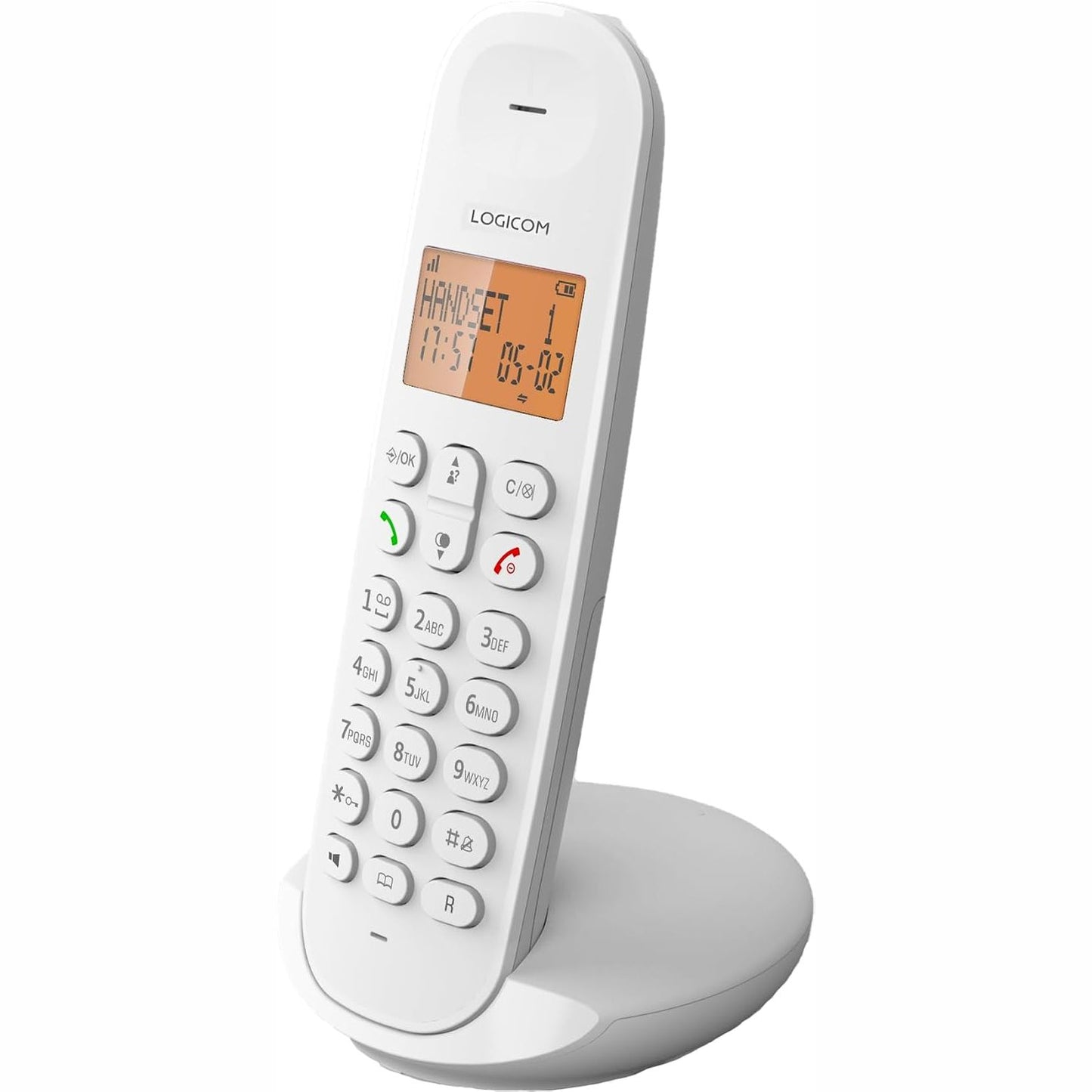 276718 - LOGICOM Telefon pa tel ILOA 150 DECT, Ekran i madh me 4 rreshta, Rreze veprimi 300 m, 7 orë kohë bisede, 90 orë në gatishmëri, i bardhë