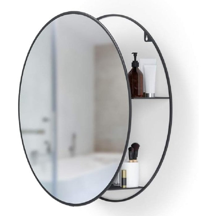 170057 - UMBRA CIRKO - Pasqyrë dhe Rafte Magazinimi në Metal të Zi Mat - Për Banjo ose Hyrje - 51x14cm