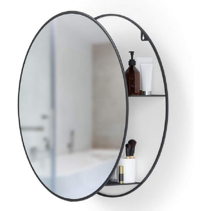 170057 - UMBRA CIRKO - Pasqyrë dhe Rafte Magazinimi në Metal të Zi Mat - Për Banjo ose Hyrje - 51x14cm