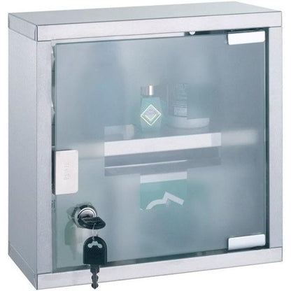 196192 - MSV - Kabinet Farmacie prej Çeliku Inox, me Mekanizëm Hapjeje Automatike Tip-on, Pajisje Montimi dhe 2 Çelësa, Madhësi 25 x 12 x 25 cm, Ngjyrë Gri