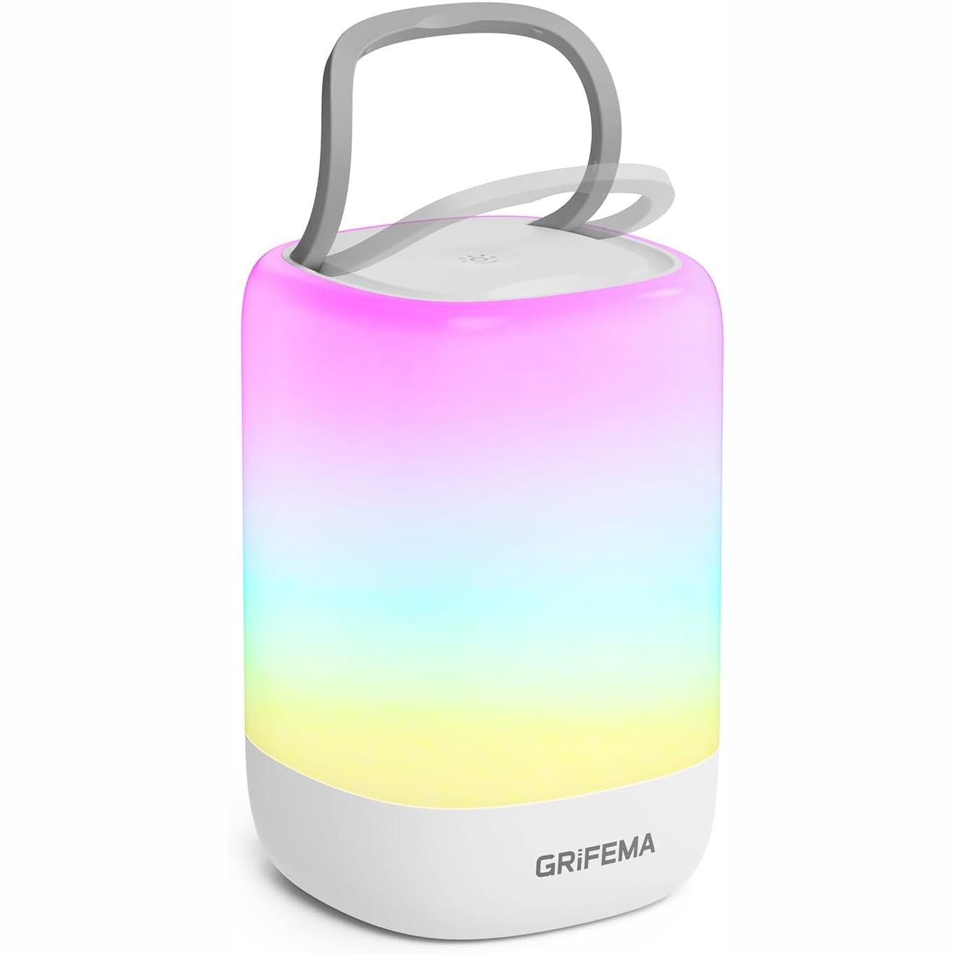 215783 - GRIFEMA Llambë nate me prekje e rikarikueshme, dritë nate RGB me errësim automatik, jetëgjatësi baterie 15-orëshe, kohëmatës 30-minutësh, USB-C, bazë anti-rrëshqitëse, modeli GD104