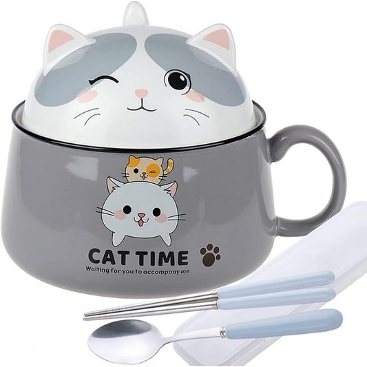 130450 - TAS JAPONEZ RAMEN Tas me Kapak për Mace Kawaii, Tas për Makarona të Çastit dhe Mëngjes, me Takëme, Ide Dhuratë Anime, Tas për Fëmijë