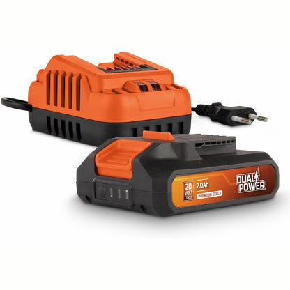 309802 - POWERPLUS Set baterish dhe karikuesi Dual Power POWDP90620, 2.0 Ah, 20 V, për vegla DIY pa tel