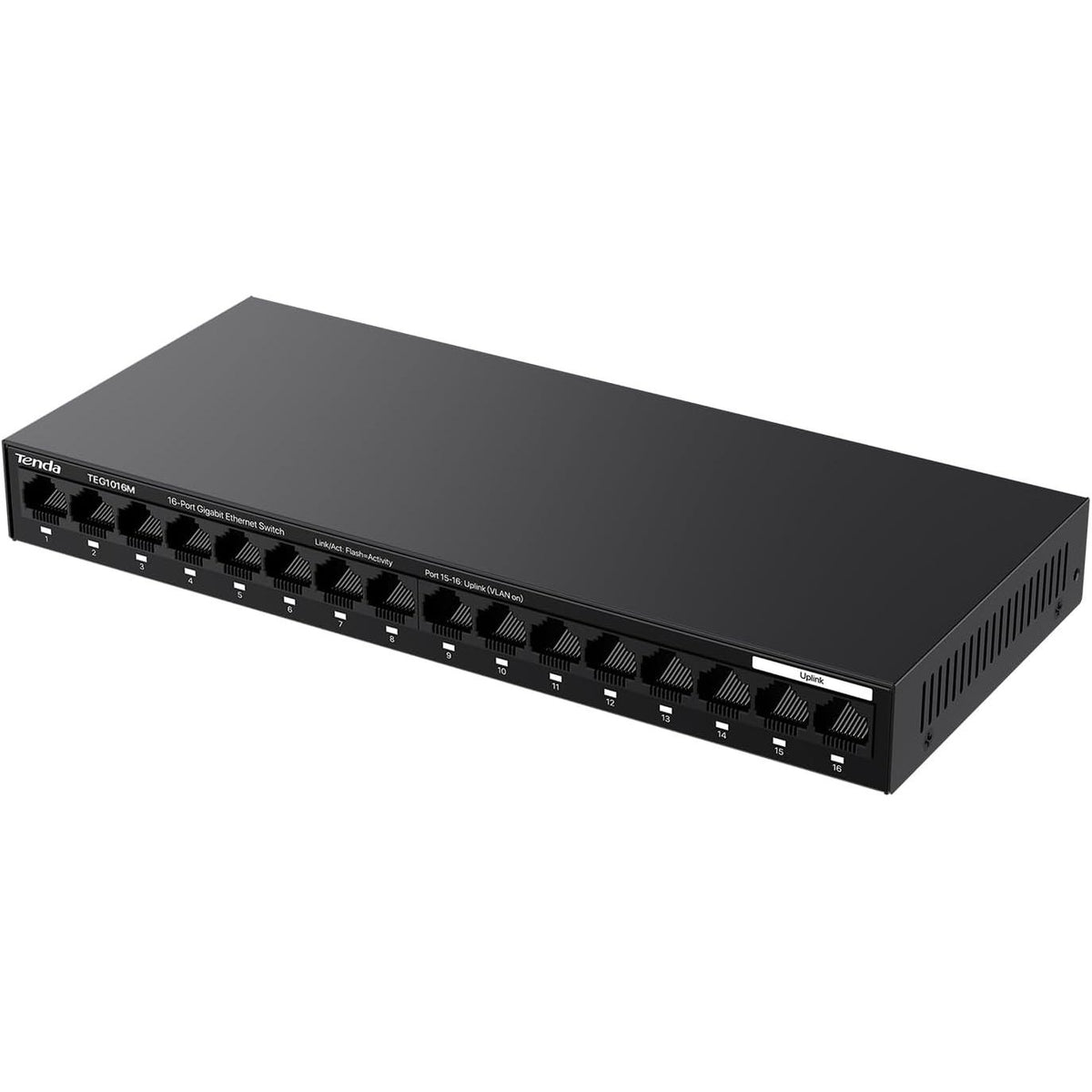 305236 - TENDA Switch TEG1016M rrjeti me 16 porta Gigabit, Switch LAN për montim në mur (i pamenaxhuar, VLAN, pa ventilator, plug and play, strehim metalik, i zi)